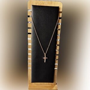 8”chain adjustable/1” cross Montana Silversmith Baguette CZ Rose Gold Cross